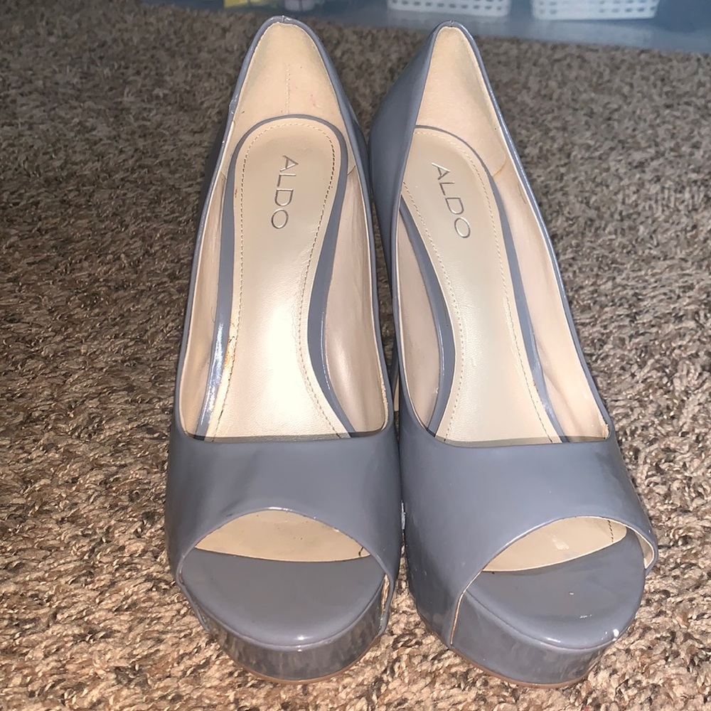 Gray Peep Toe Pumps